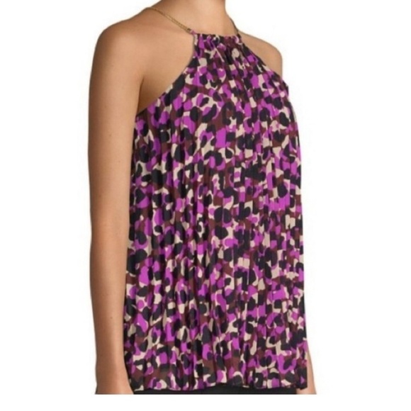 Trina Turk Purple Pleated Gold Chain Strap Tank Top – Size Large - Picture 3 of 12